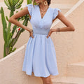 Professional Summer Women's Casual Work Dress with Striped Print Butterfly Sleeves Front Logo Placement