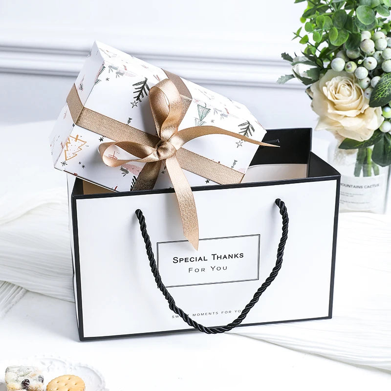 Brown Kraft Shopping Paper Bag Black Ribbon Handle for Clothing Packaging Custom Logo Printing White Paper Bag for Shoes