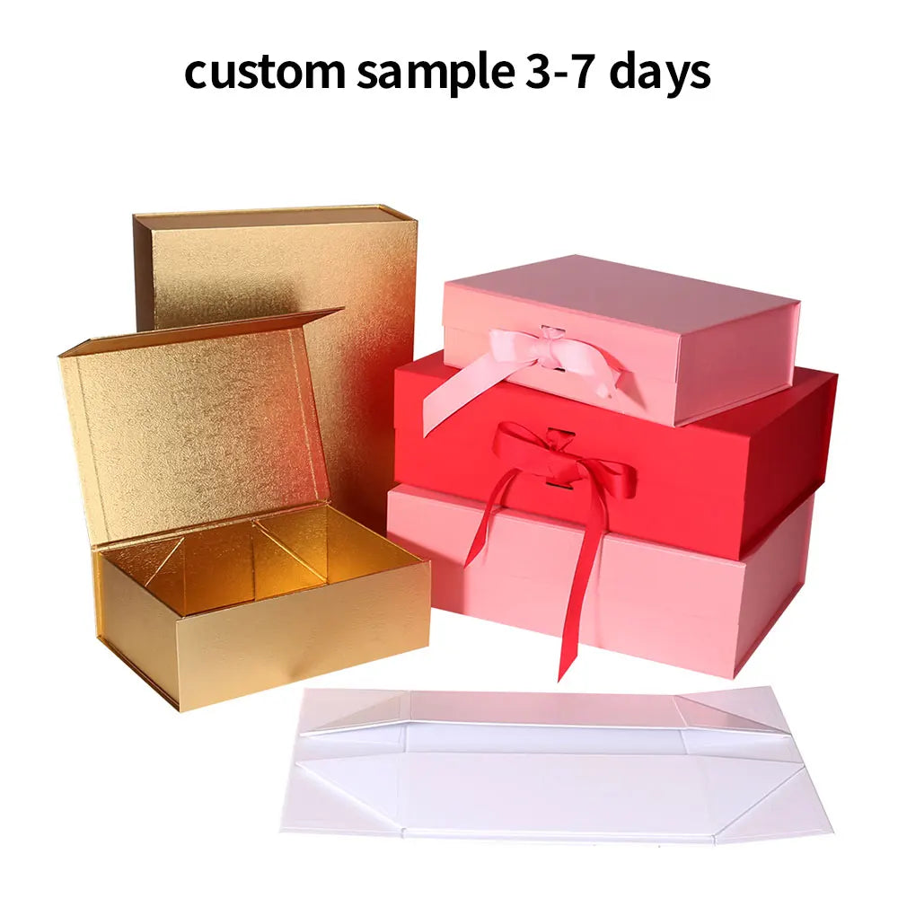 Luxury Custom Logo Small Gift Box Foldable Magnet Coated Paper UV Coating Matt Lamination Recyclable Ribbon Folders Customized