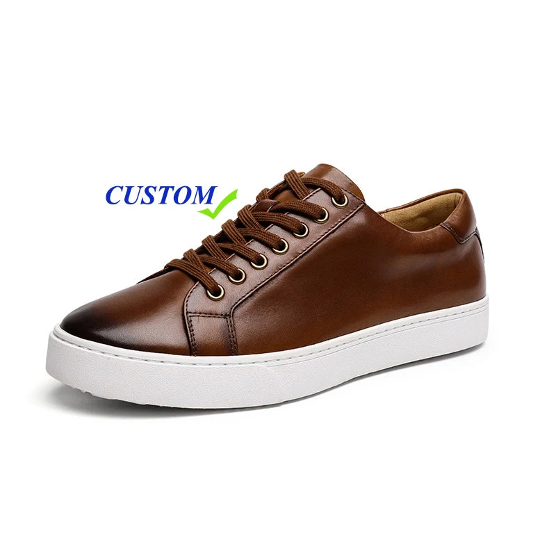 Custom Men's Skateboard Casual Shoes Comfortable Flat Walking Style with Genuine Leather Breathable and Evergreen for Summer