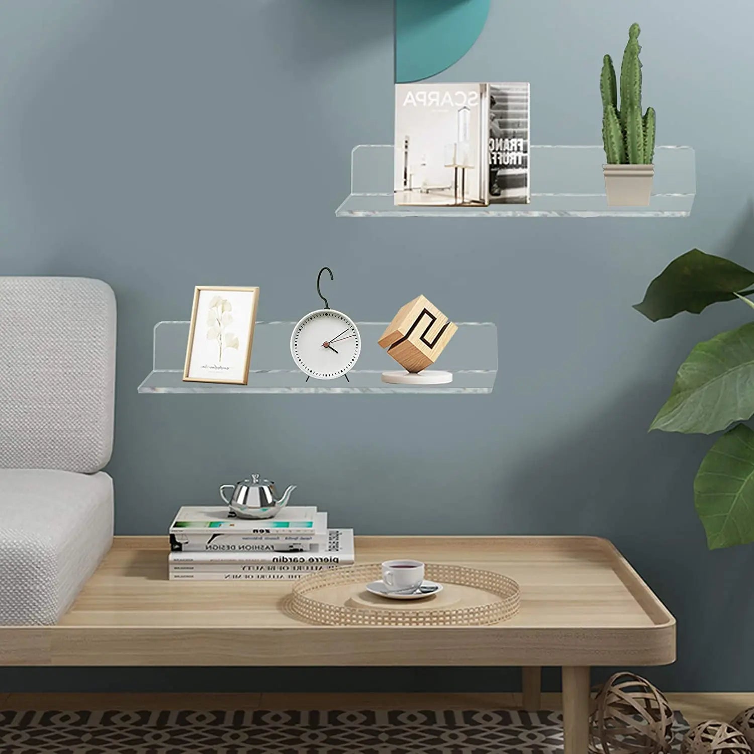 Acrylic Display Small Shelf 5mm Thick Floating Shelves Won't Fall-Off for Bedroom Living Room Bathroom -2Pack (Clear)