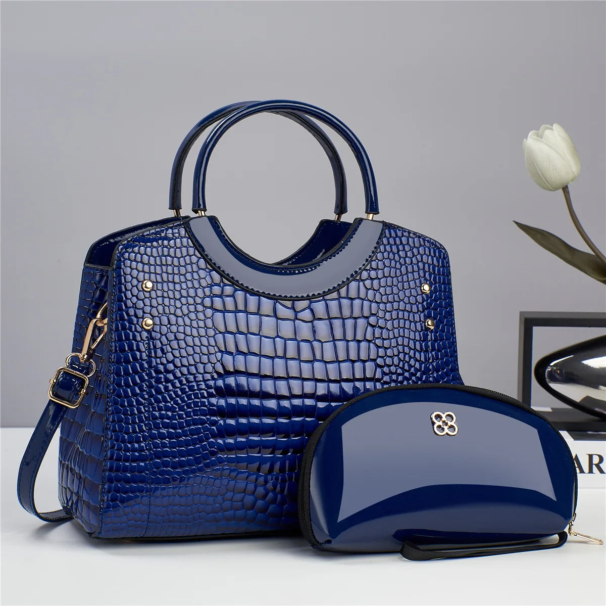 New Fashion Crocodile Pattern Women's Crocodile Pattern Mother-Child Bag Soft Waterproof Two-Piece Set Crossbody Ladies