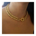 Punk Waterproof Women Jewelry 10mm Wide 18K Gold Plated Stainless Steel Thick Chunky Cuban Chain Choker Necklace YF3130