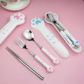 Travel Camping Portable Flatware Cat Paws Stainless Steel Spoon Fork Chopsticks Cutlery Set With Storage Box