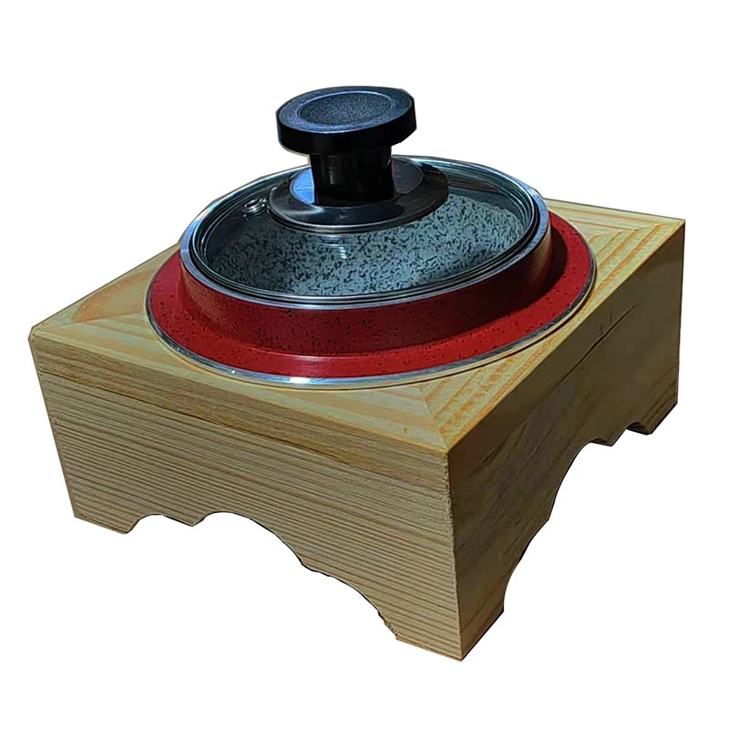 Hot Sell Korean Rice Cookware Natural Granite Sizzling Stone Soup Bibimbap Bowl Pot with Wood Tray