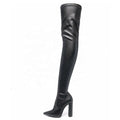 Plus Size High Heel Over the Knee Pointed Toe Legging Baddie Thigh High Stretch Boots With Chunky Heel Black