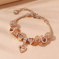 Wholesale New European Creative Peach Heart Crown Bracelet Rose Gold Plated Crystal Heart Pendant Charm Bracelet for Women