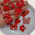 Cartoon Red Bear Rabbit Heart With Rhinestone Flatback Resin Cabochon Scrapbooking for Phone Case Decoration DIY Handmade Hair a