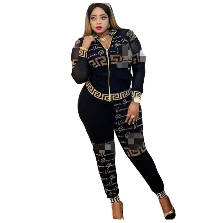 African Women Casual Suit Set Fashion Coat and Pants 2 Piece Set Tracksuits