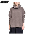 2026 Spring Knit Sweater Lambswool Cashmere Tilted Side Seams Oversized Roll Neck Women's Sweater