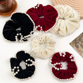 New Super Velvet Hair Tie French Elegant Pearl Hair Scrunchies