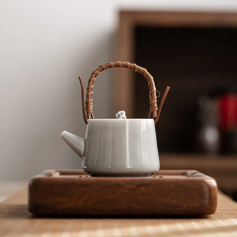 Japanese Style Ice Gray Glaze Dried Stone Loop-handled Pot Small Ceramic Teapot Single Teapot Kung Fu Tea Set Tea Making Device