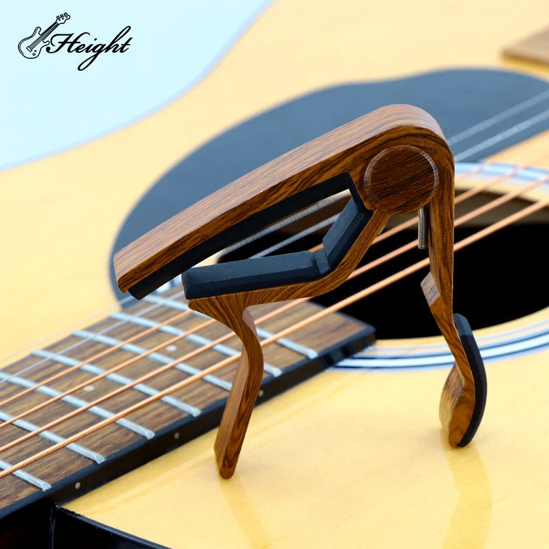 Custom Logo Wood Grain Guitar Capo Quick Change OEM Zinc Alloy Acoustic Electric Ukulele Plectrum Clip Height HTCP04