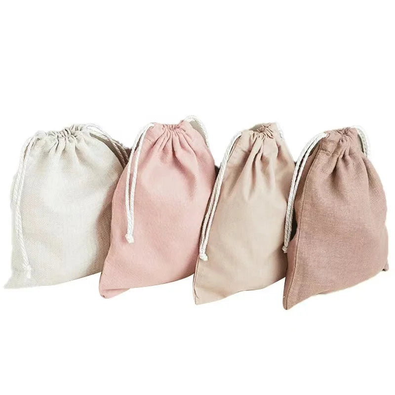 Good Quality Custom Logo Portable Reusable Printed Gift Canvas Cotton Double String Dust Shoe Drawstring Bag
