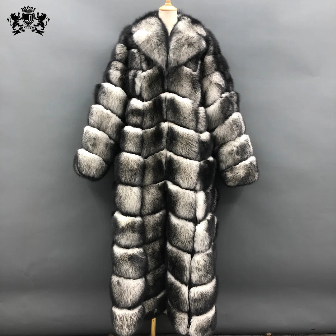 Wholesale Plus Size Thicken Warm Mens Windproof Long Fur Coats Luxury Full Real Fox Fur Overcoat