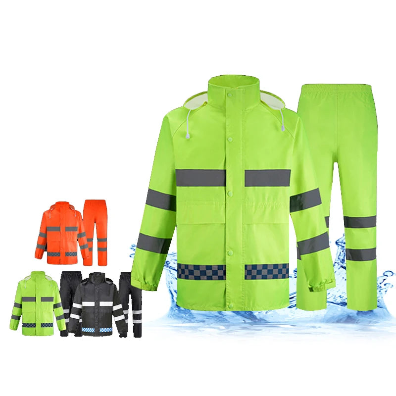 High Visibility Heavy-Duty Waterproof Rain Suit for Men Women Reflective Raincoats Safety Jacket Pants for Outdoor Activities