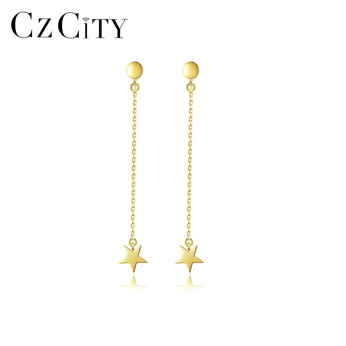 CZCITY Drop Gold Plated Star Shape S925 Wire 925 Sterling Silver Ear Long Chain Earrings
