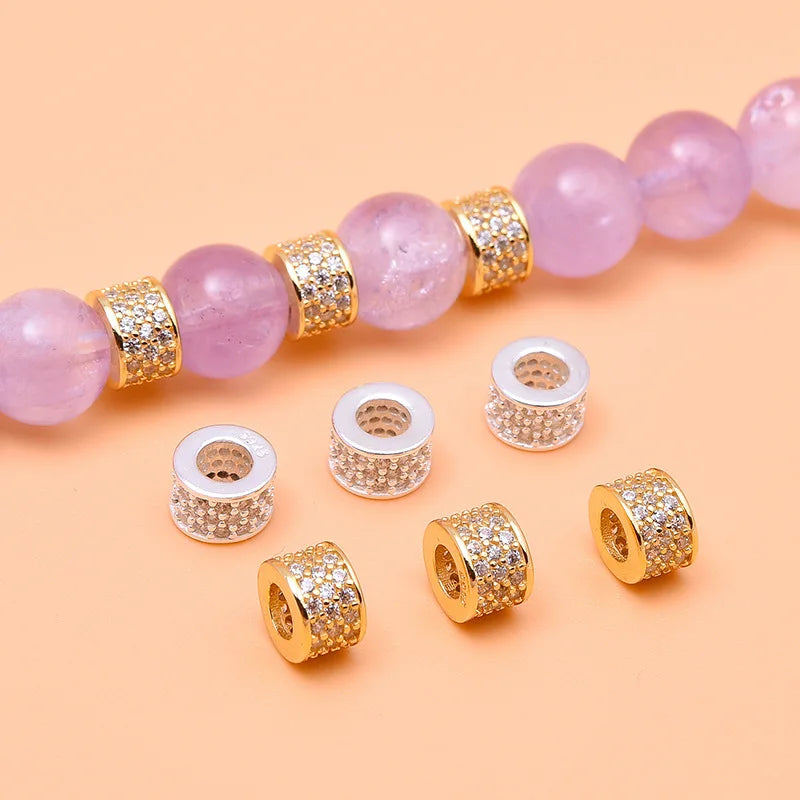 Personalized 925 Sterling Silver Full of Zircon Tubule Charm Beads for Jewelry Making Accessories
