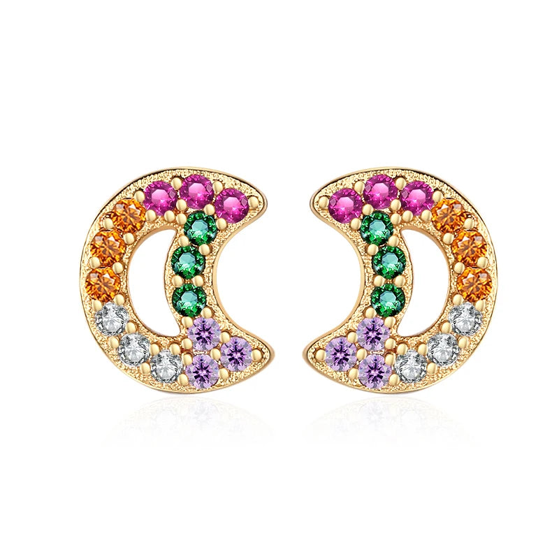 Hot Selling Moon Stud Earrings Fashion Women Gold Plated Jewelry Zircon Earring Jhumka Gemstone Stud Earrings