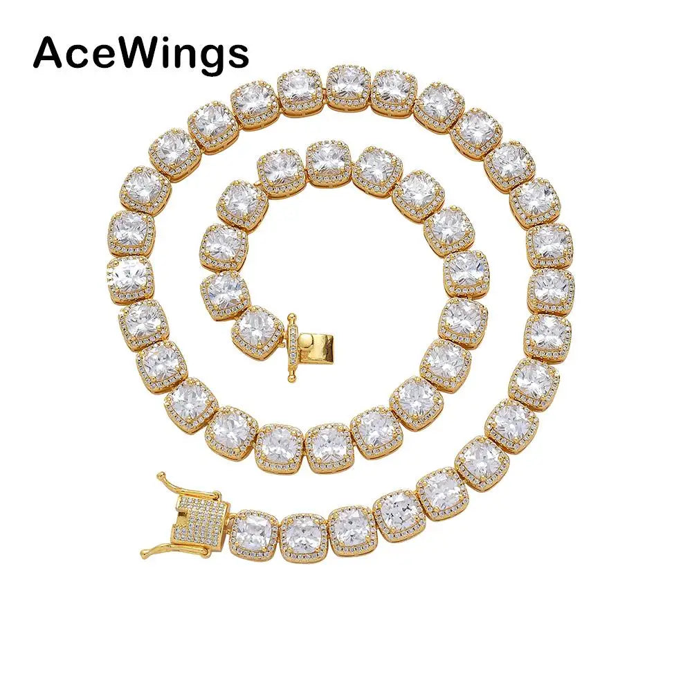 BC009  10mm 16" 18" 20" Brass Setting CZ Tennis Chain Necklace  Iced Out  Cubic Zircon Bling Bling Hip Hop Jewelry