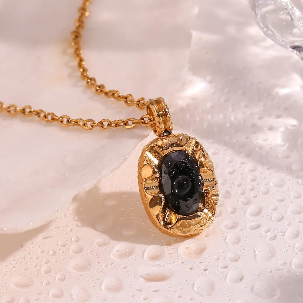 Dreamshow Jewelry Square Zircon Pendant Necklace Gold Plated Stainless Steel Necklace Collier En Acier Inoxydable