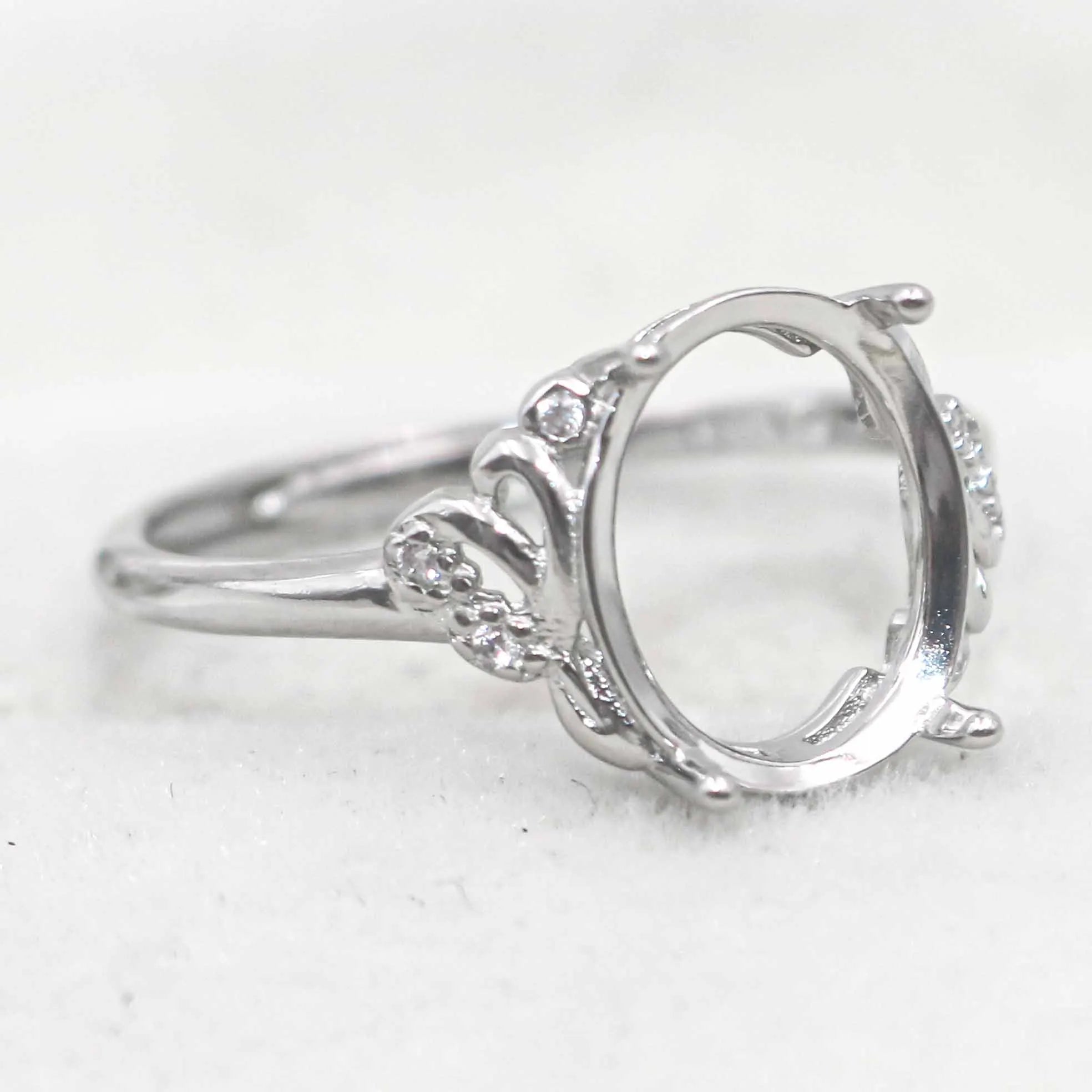Sterling Silver 9*11mm Semi Mount Ring Empty Frame Blank Support Setting S925 Base Holder Without Center Stone for DIY Inlay