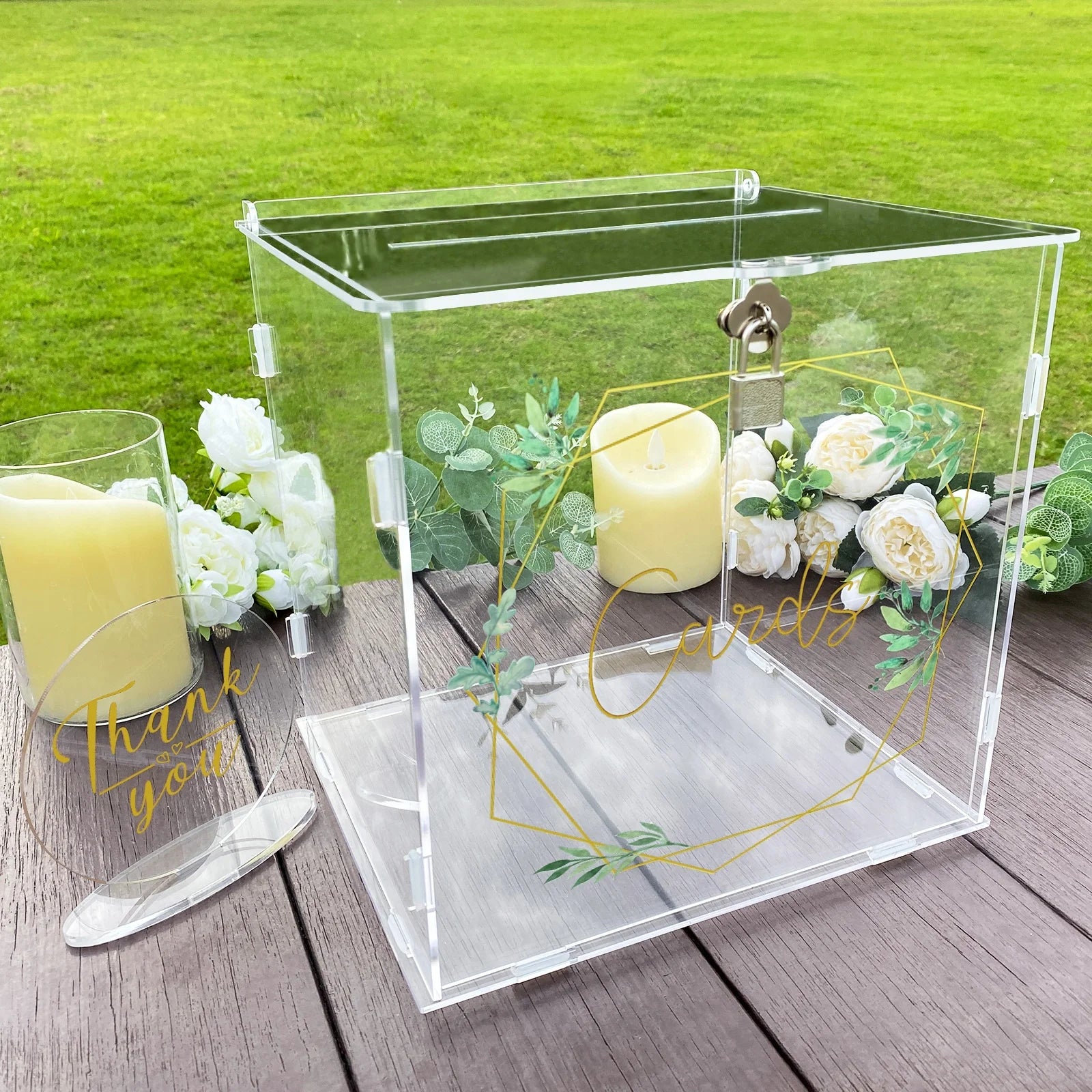 Ourwarm Eco-friendly 3mm Thick Acrylic Wedding Invitation Box Custom Reception Money Gift Lock Wishing Well for Cards Carton