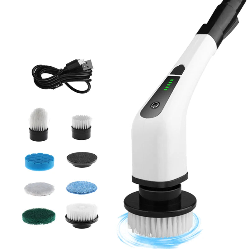 Electric Spin Shower Scrubber Detachable Long Handle IPX7 Waterproof Wall Cleaner Brush 7 Replaceable Brush Cleaning Equipment