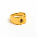 High End 18K Gold Plated Black Stone Starburst Stainless Steel Rings for Women  Tarnish Free Jewelry