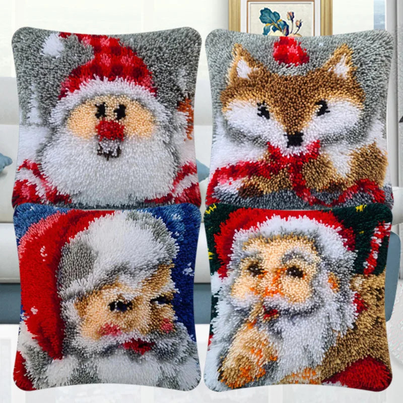 Duan Christmas Man Little Deer Carpet Vintage Wool Embroidery Cushions for Home Hand Crochet Embroidered Pattern