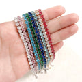 Colorful Zircon Beaded Tennis Bracelet Bangle Women Luxury Silver 4mm Rainbow Crystal Hand Chain Fold Clasp Jewelry Friend Gifts