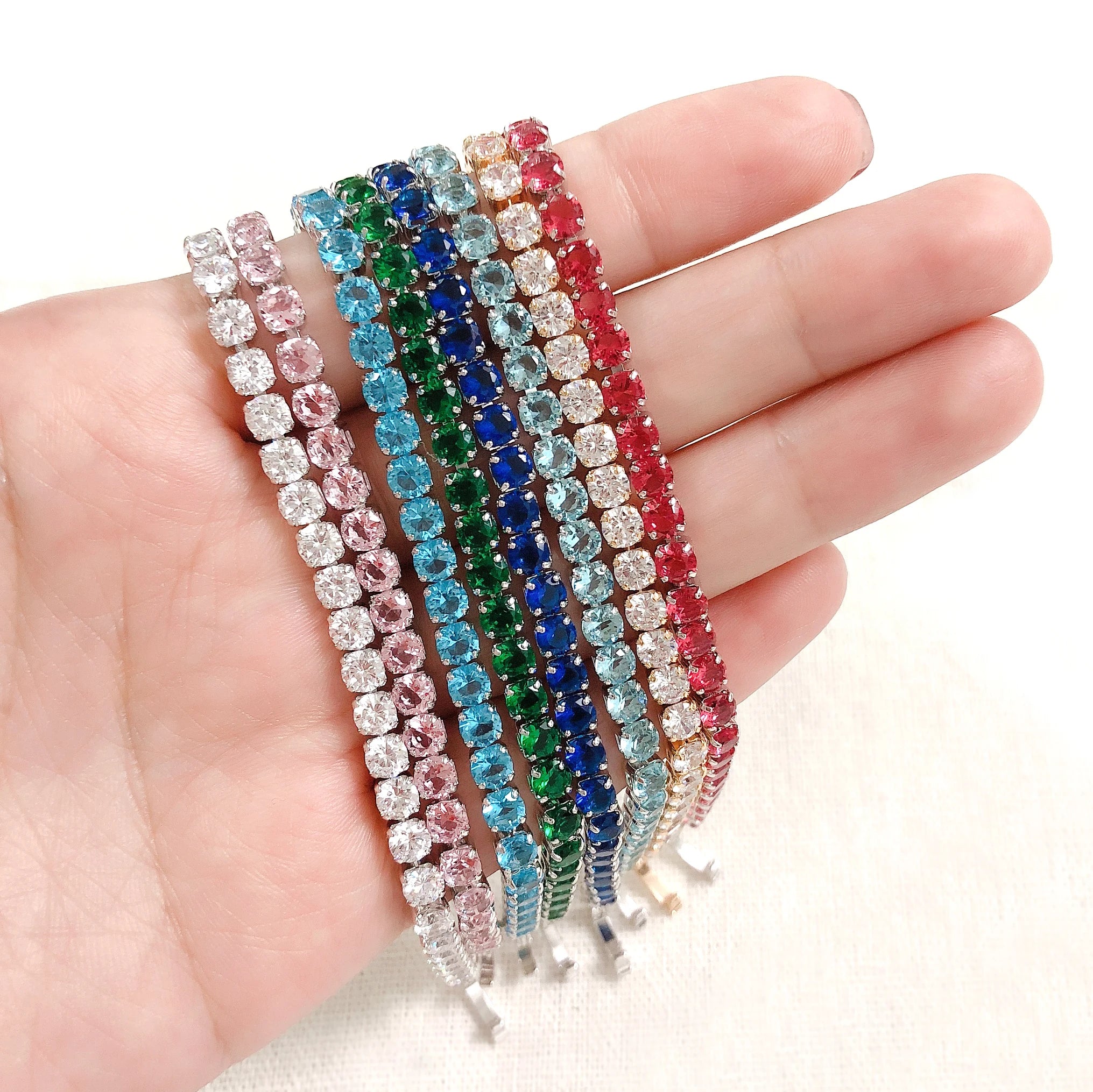 Colorful Zircon Beaded Tennis Bracelet Bangle Women Luxury Silver 4mm Rainbow Crystal Hand Chain Fold Clasp Jewelry Friend Gifts