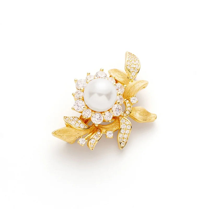 Aimgal Fine Jewelry Versatile Vintage Ring Dual Purpose Pin in Brushed 925 Silver Mother of Pearl & Zircon Luxury Jewelry