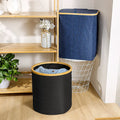 Collapsible Fabric Bamboo Laundry Hamper Clothes Laundry Round Basket Foldable Bamboo Basket with Lid