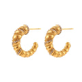 Waterproof 18K Gold Plated Jewelry Stainless Steel Diamond Cubic Zirconia C Twist Rope Hoop Earrings for Women
