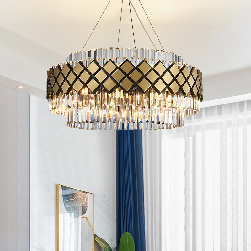Villa Hall Living Room Chandelier Square Chandelier Crystal Hanging Lamp Art Deco Gold/Silver Kitchen Pendant Light