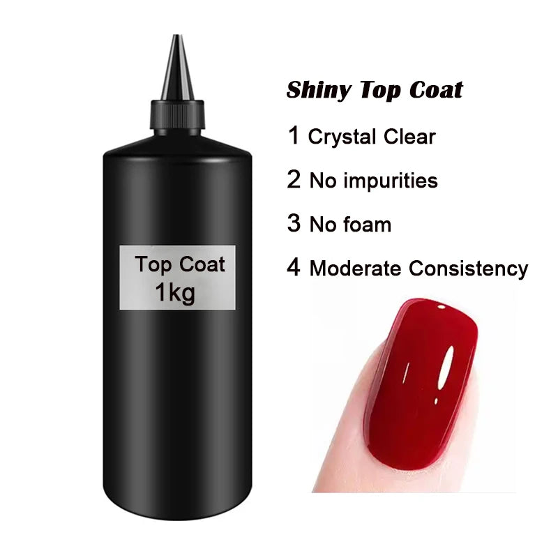 2024 New ELLIS NAIL EN-TC05 Diamond UV Gel Shiny Clear Top Coat Nail Polish Wholesale Price 1kg with Base and Top Coat
