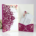 Customized Colorful Glitter Paper Rose Flower Purple Laser Cut Hollow Wedding Invitation Greeting Card Cover with Envelope