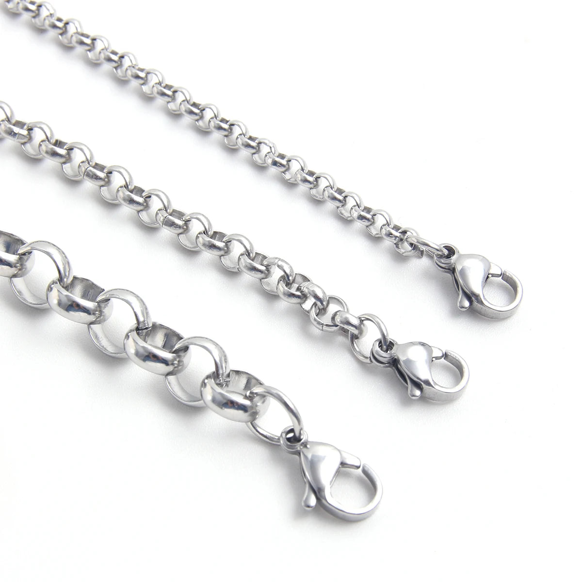 3/4/7MM Waterproof Men Jewelry Colorfast Silver Plated Stainless Steel Polished Smooth Chains Women Round Pearl Necklaces