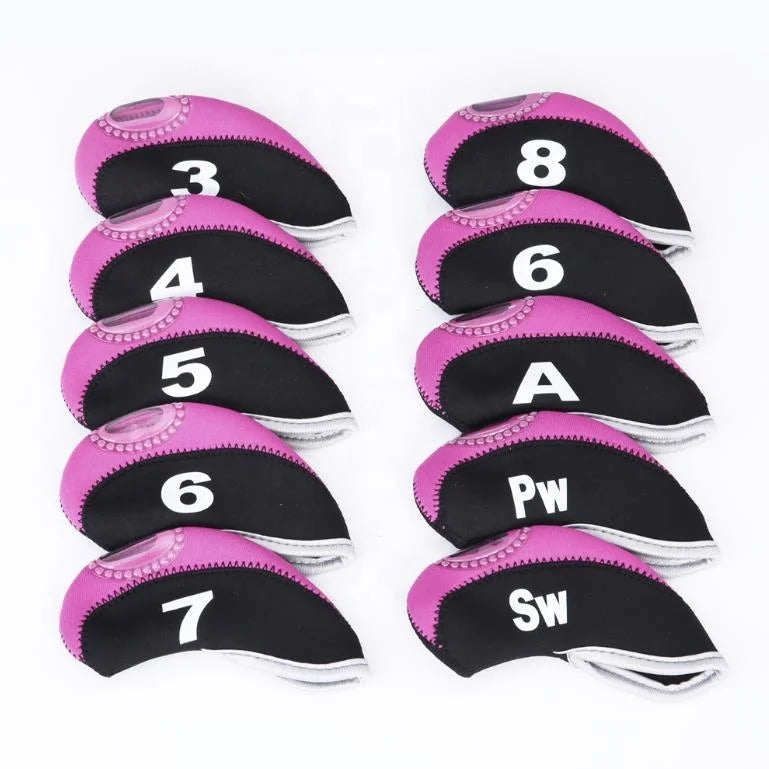 Premium Set of 10 Neoprene Golf Iron Club Head Covers with Transparent Window