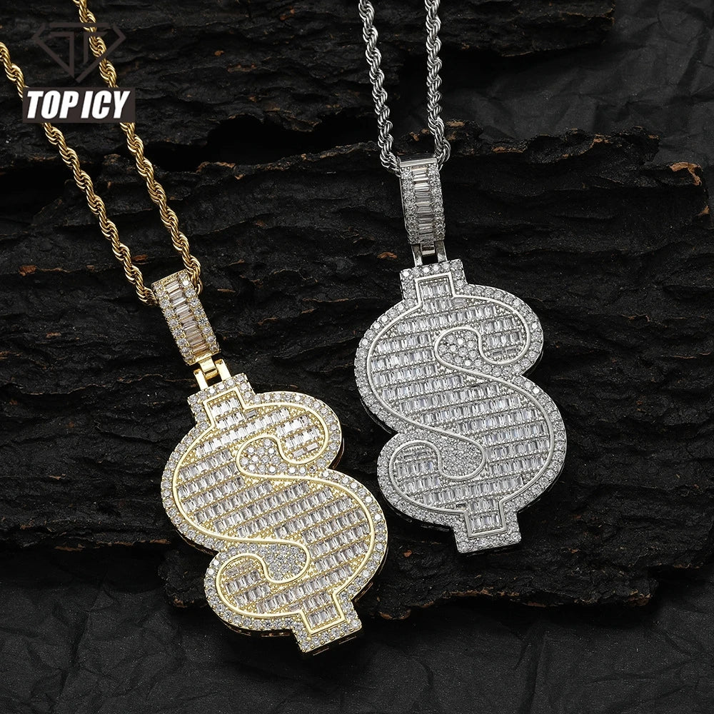 Dollar Pendant Big Size Iced Out Fashion Jewelry Pendants Charms Brass 18K Gold Plated 5A CZ Men Jewelry