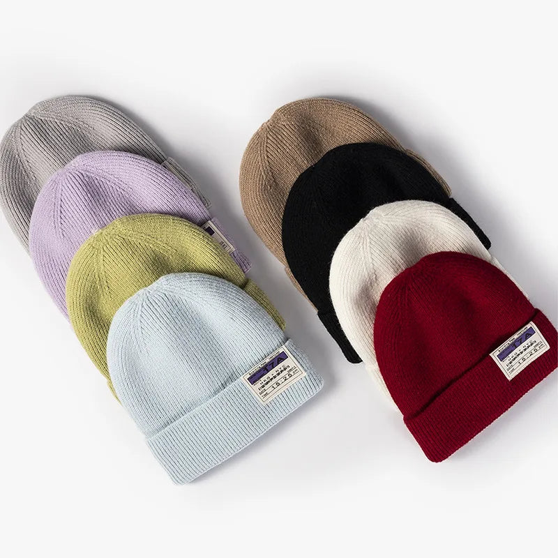 Fleece Warm Knitted Hat Winter Outdoor Letter Woven Label Travel Beanie Hat Autumn and Winter Customized Unisex Adults Character