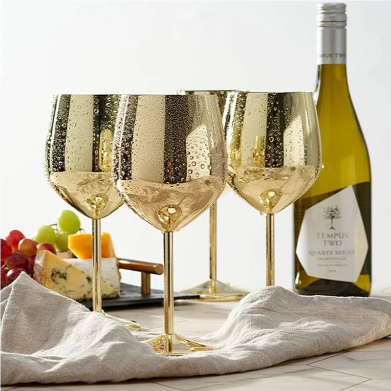 Custom 17oz Rose Gold Copper Plated Cocktail Wine Glasses Metal Goblet Champagne Flute Stainless Steel Red Cup Glass
