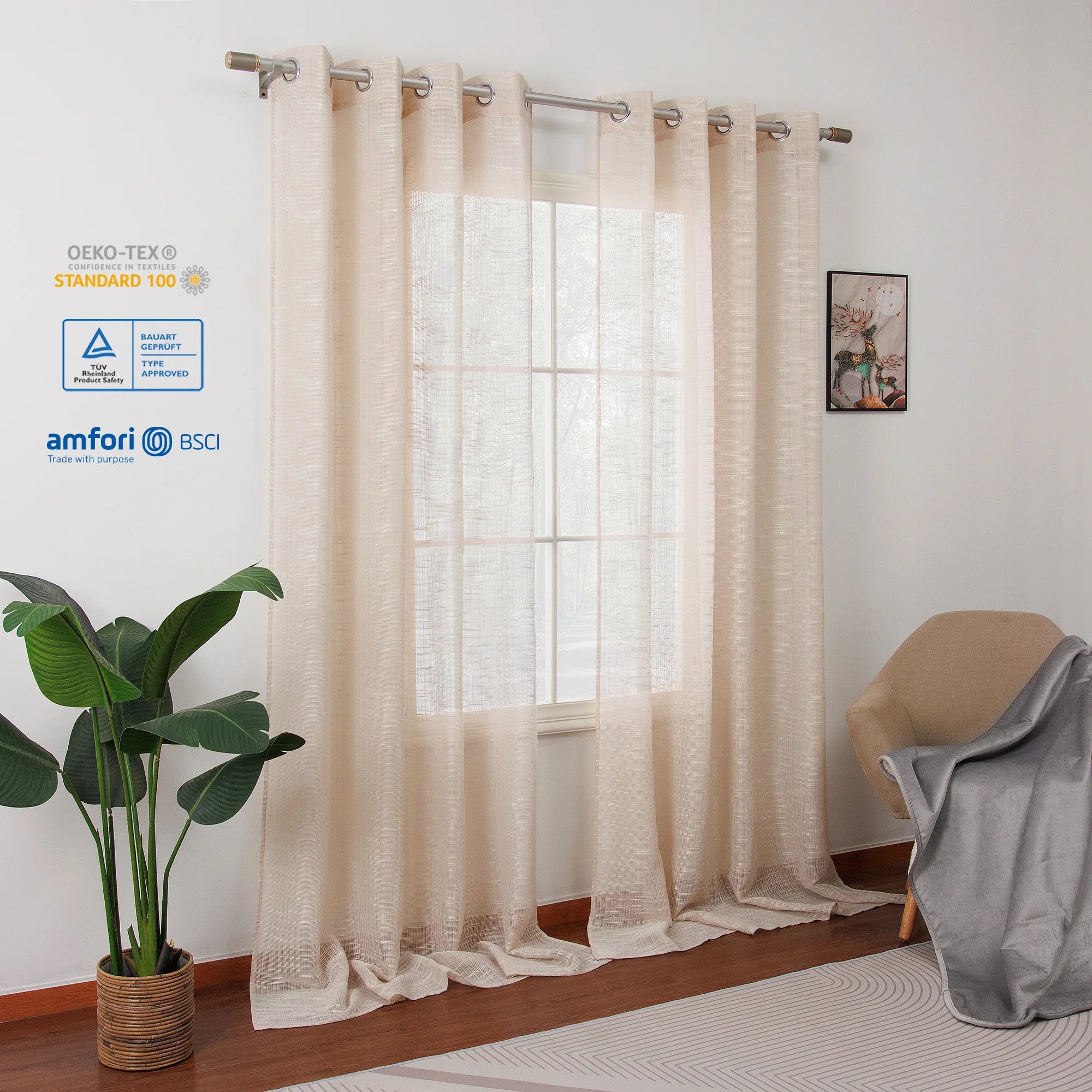 Custom Faux Linen Solid Sheer Curtains Low MOQ Cheap Tulle Drapes for Living Room Window