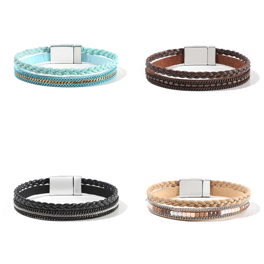Women's Leather Bracelet Dot Drill Multi-layer Leather Bracelet Women's Magnetic Buckle Bracelet