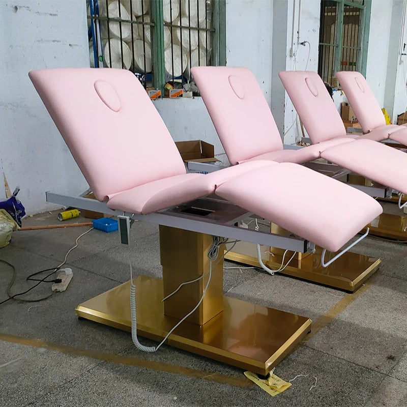HICOMED Luxury Gold Base Beauty Salon Equipment Facial Body Massage Bed Cosmetic Lash Bed Beauty Chair