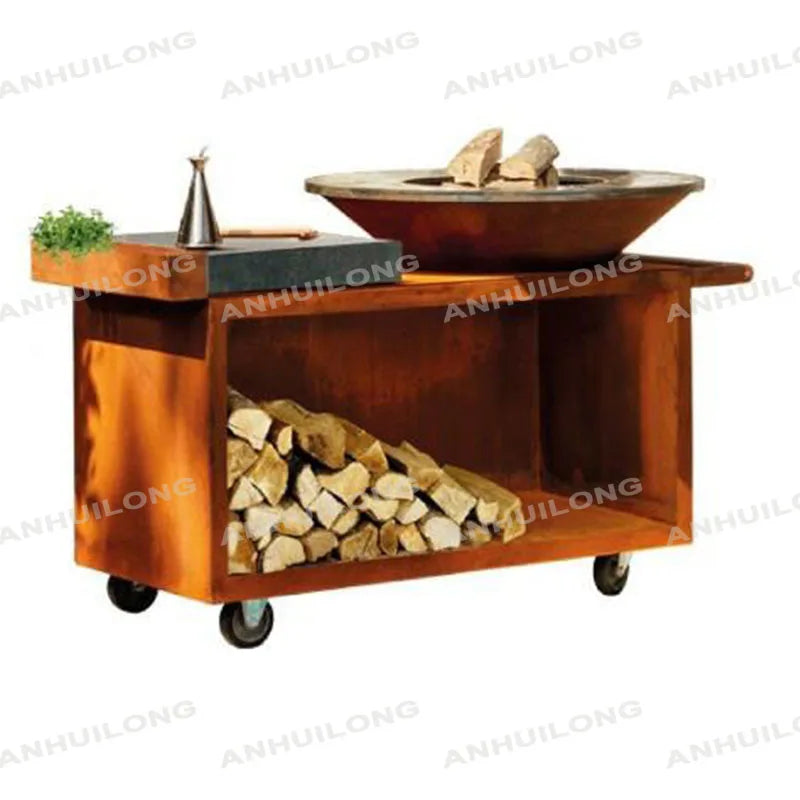 Home Used Corten Steel Outdoor Grill Garden Outdoor Barbecu Grill  Hot Sale Weathering Steel  Barbecu Grill Outdoor