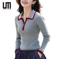 Liu Ming New Year Autumn Women Fashion Zipper Neck Knitted Tops Pullovers Slim Long Sleeve Sweaters