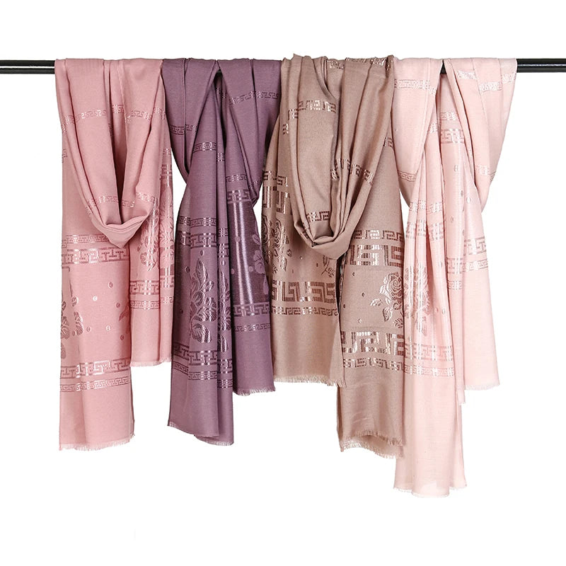 Many Flowernew Spring Summer Travel Chevron Stripe Print Infinity Jersey Cashmere Pashmina Shawl Logo Tassel Hidden Pocket Scarf