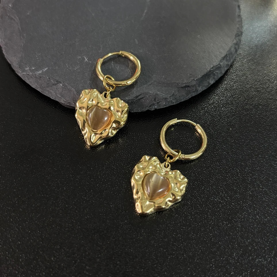 Good Quality 18K Gold Plated Crystal Waterproof Stainless Steel Traveling Beach Earrings for Women Fashion Drop Design